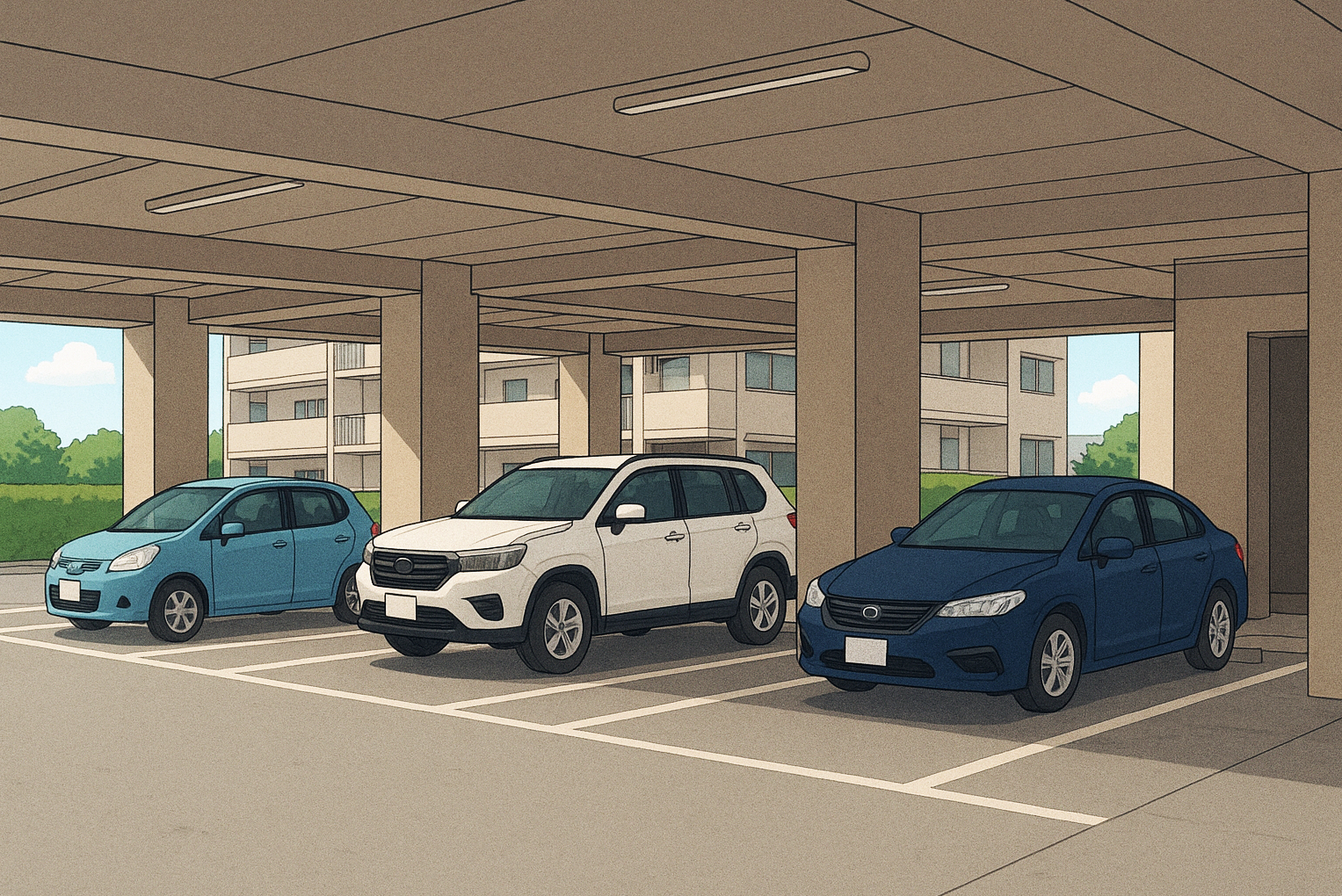 図書館の駐車場背景フリー素材|公共施設の屋外風景・無料・商用利用OK