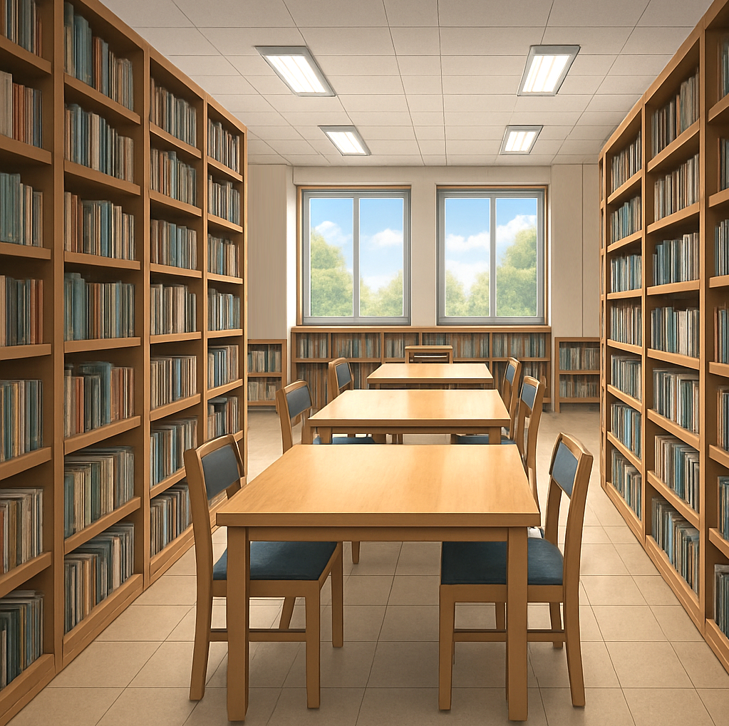 学校の図書室の内装背景