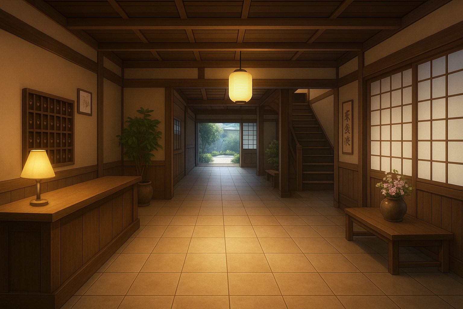 旅館の受付窓口の内装背景