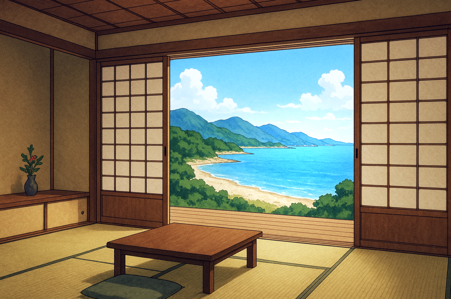 家具付き部屋の生活空間背景フリー素材|リビング室内・無料・商用利用OK・高解像度