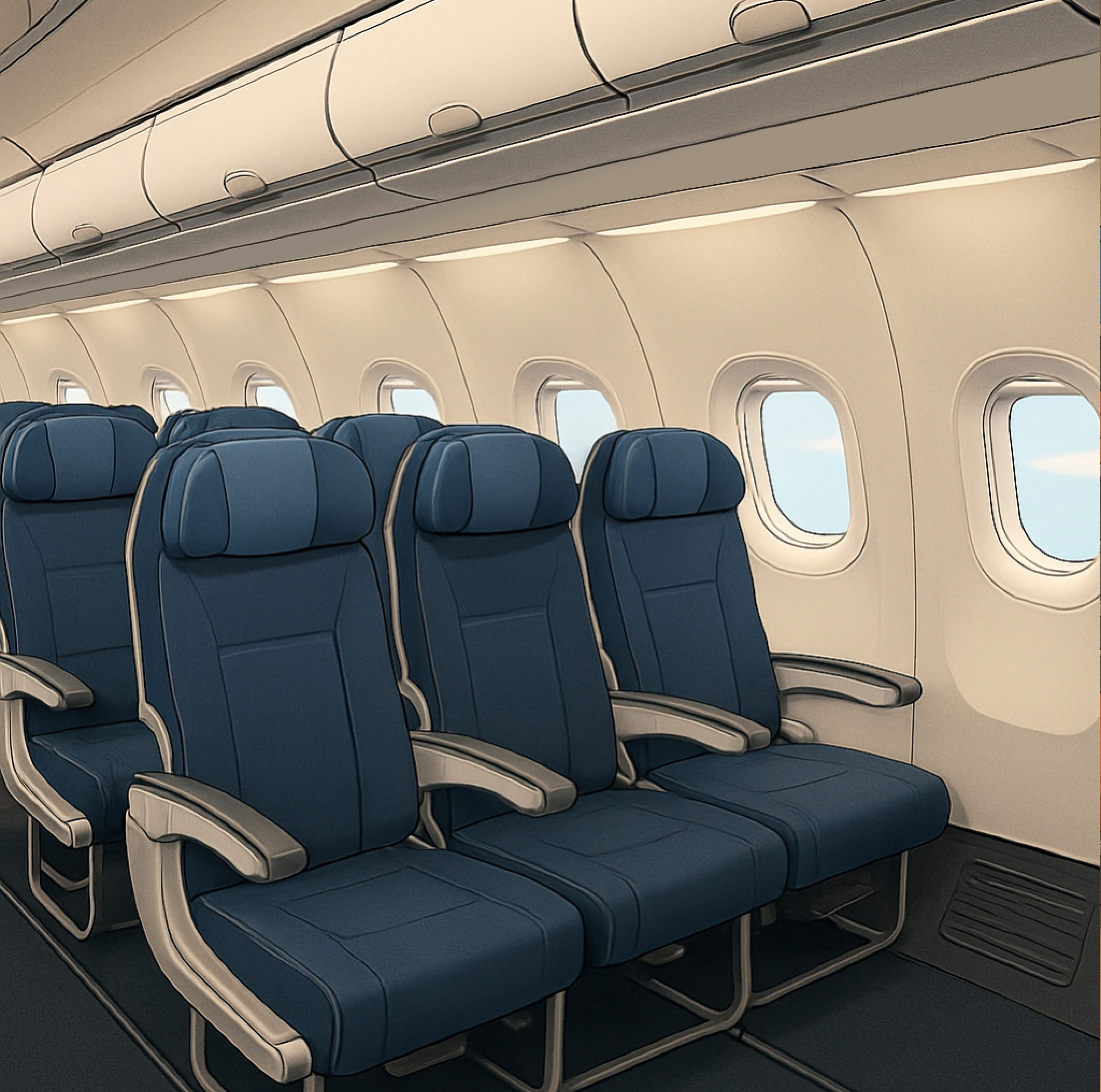 飛行機の機内座席背景フリー素材|航空機キャビンシート・窓側席・無料・商用利用OK・高解像度