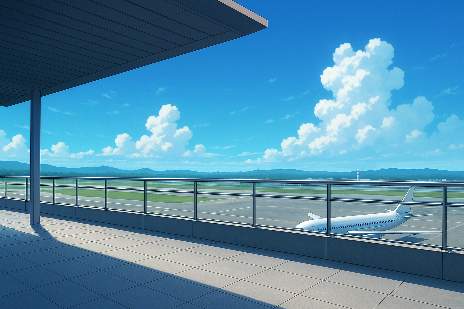 空港滑走路の背景フリー素材|飛行機駐機場・空港ターミナル外観・無料・商用利用OK・高解像度